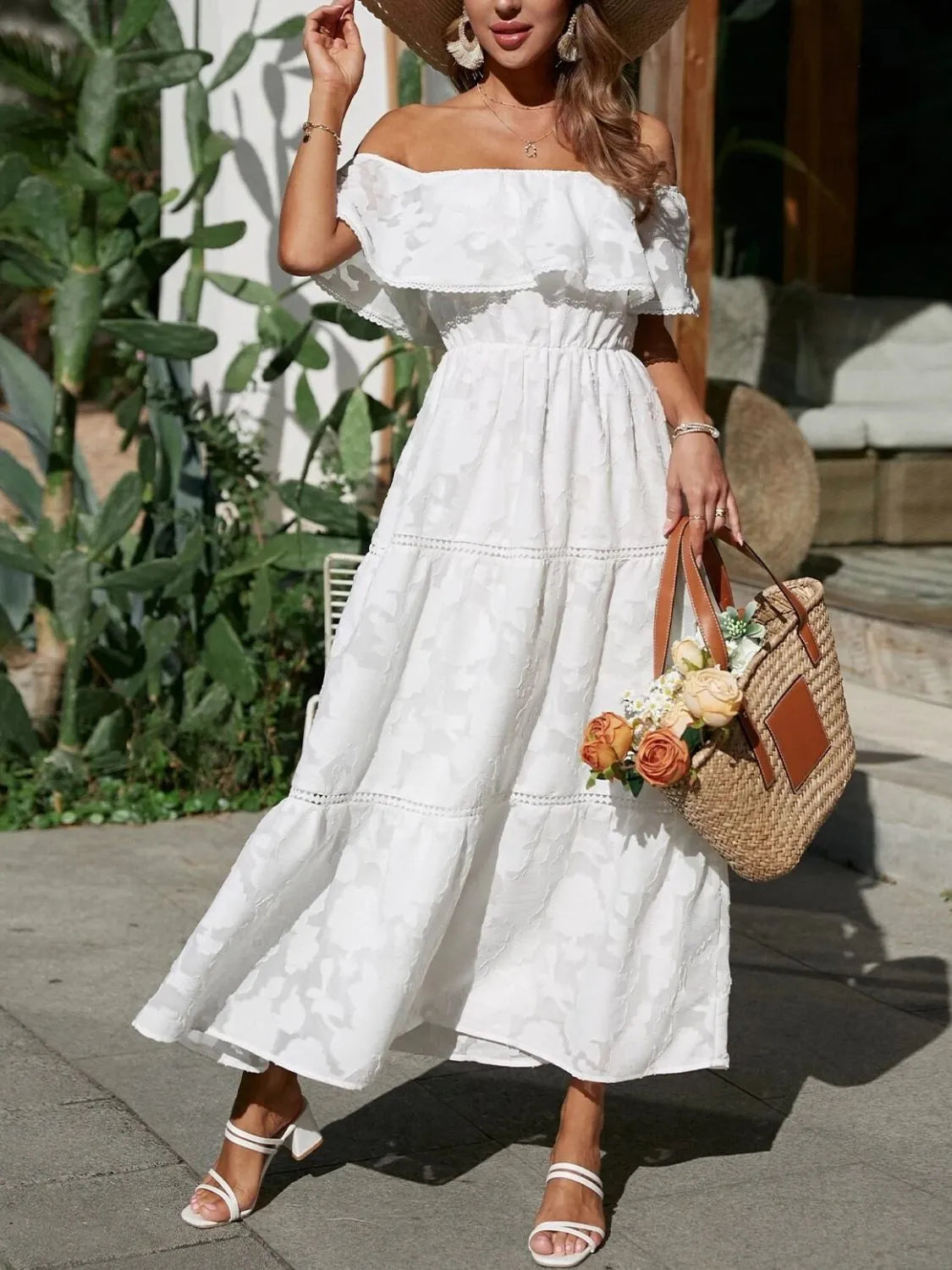 Off-Shoulder Tiered Wedding Guest Maxi Dress