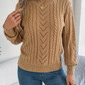 Khaki cable-knit textured sweater, front view