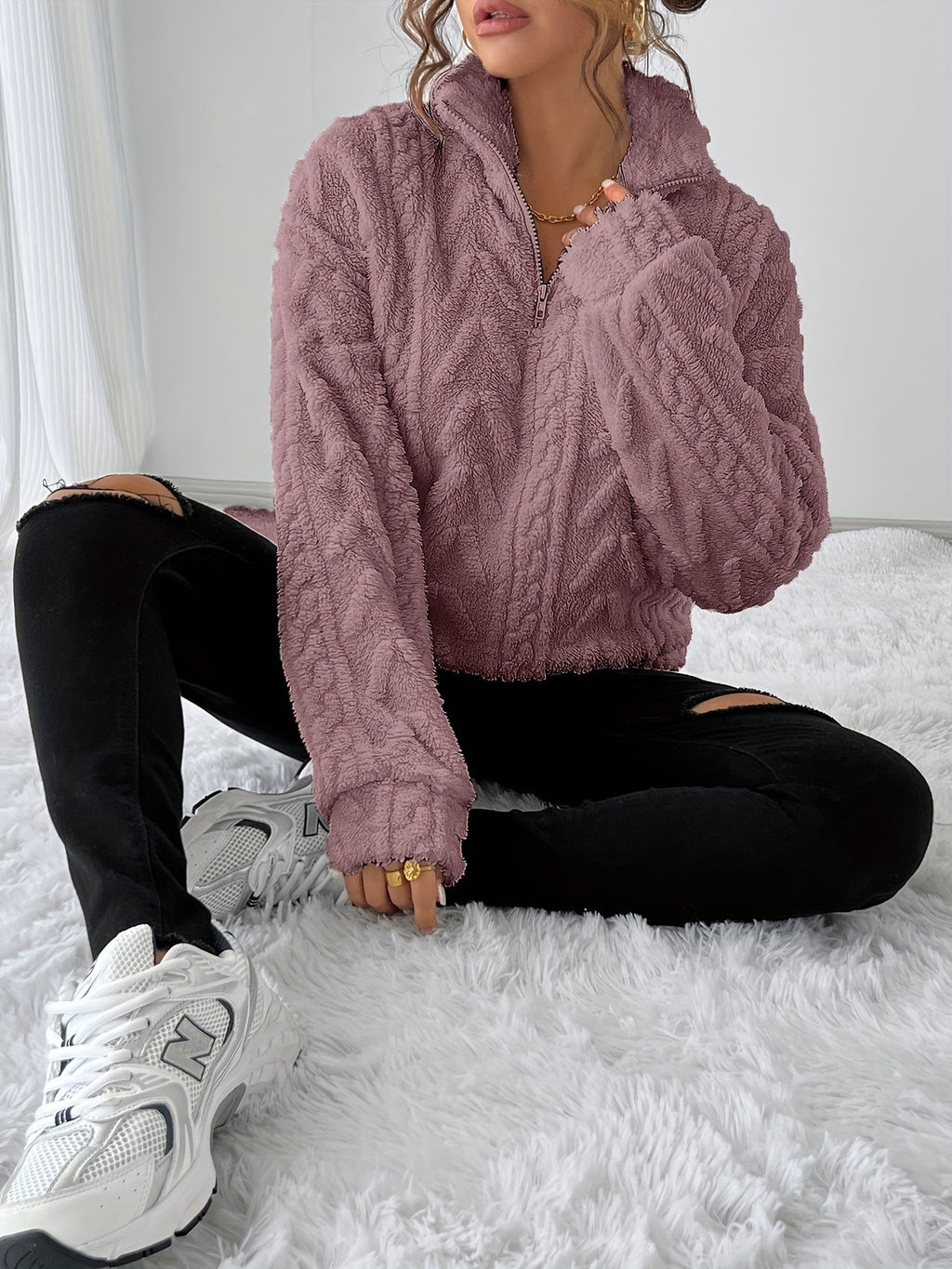 Cream cozy textured pullover