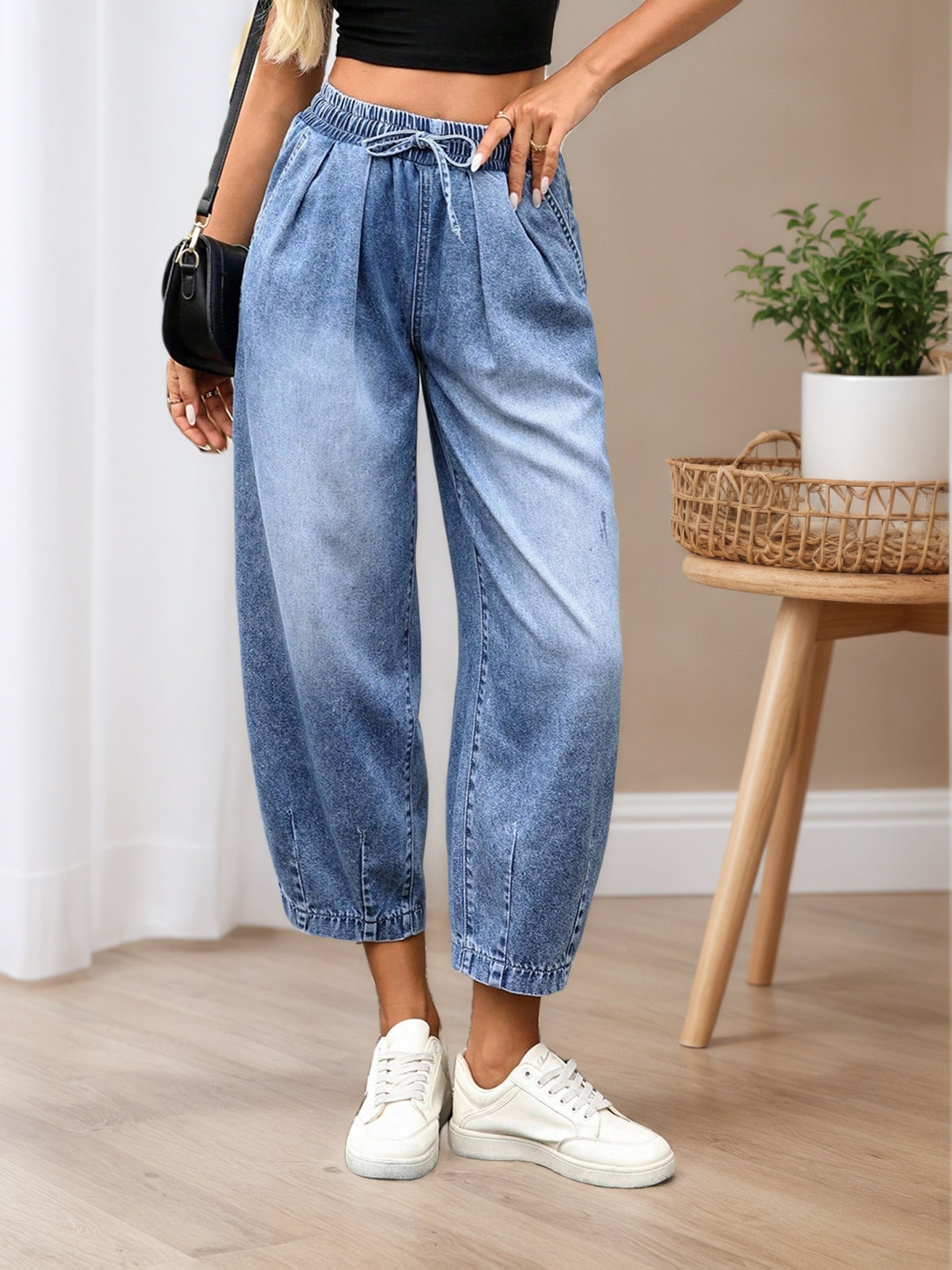 Light Blue Relaxed Barrel Jeans
