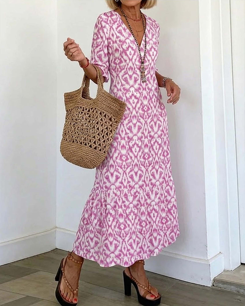 Ruffle Hem A-Line Midi Dress Print Fabric | Senselle