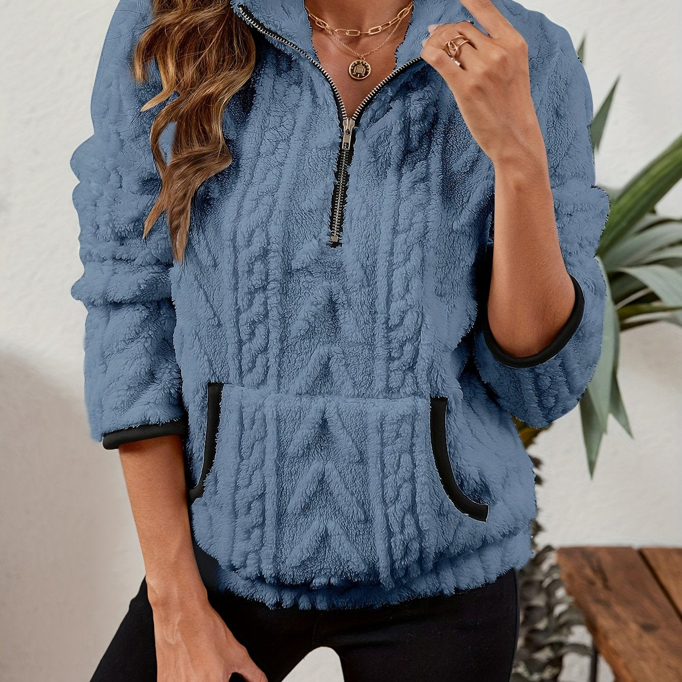 Cozy Half-Zip Sweater with Kangaroo Pocket