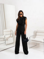 Elegant Draped Two-Piece Set with Wide-Leg Pants