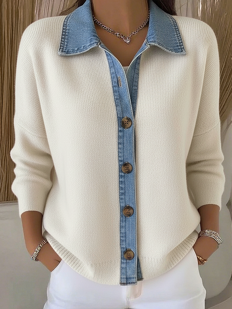 Red Polo Collar Knit Cardigan, front view