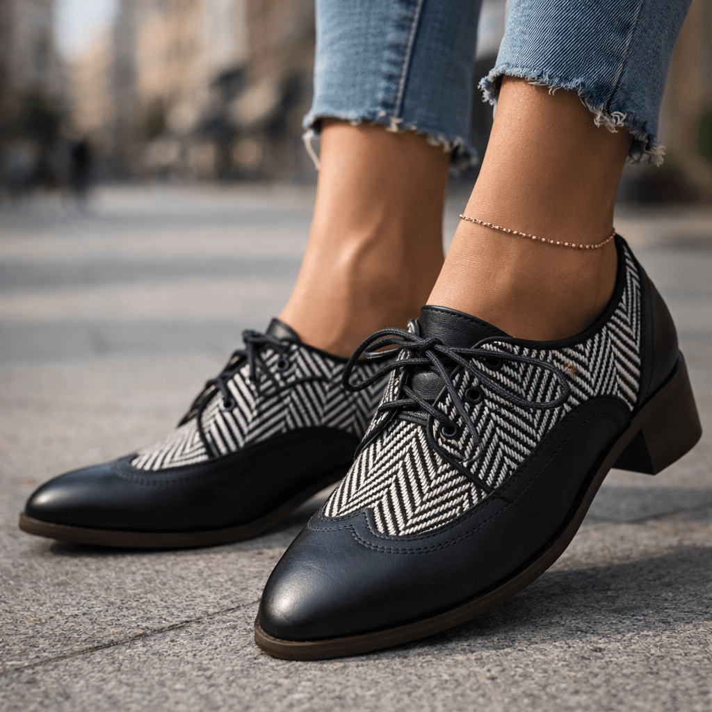 Black Tweed Herringbone Brogues