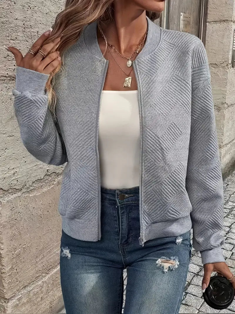 Blue casual pattern front zip cardigan