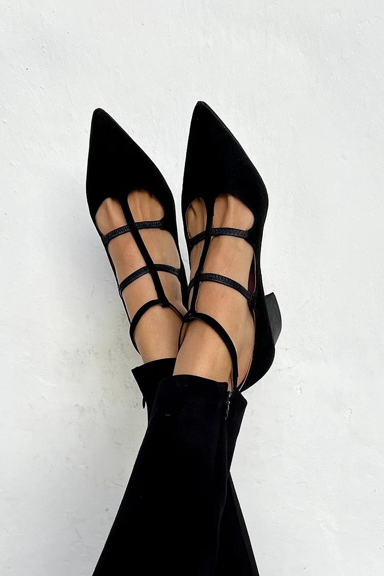Strappy pointed-toe block Heels, front view
