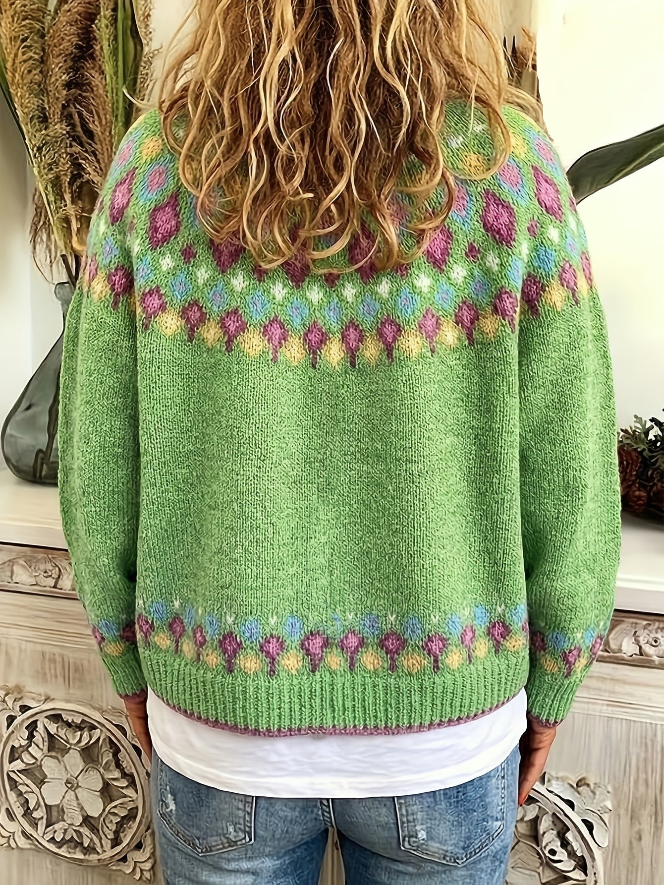 Green Nordic patterned cardigan