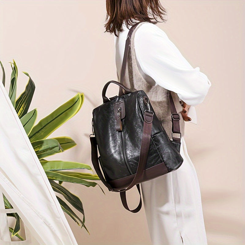 Brown Vegan Leather Anti-Theft Backpack