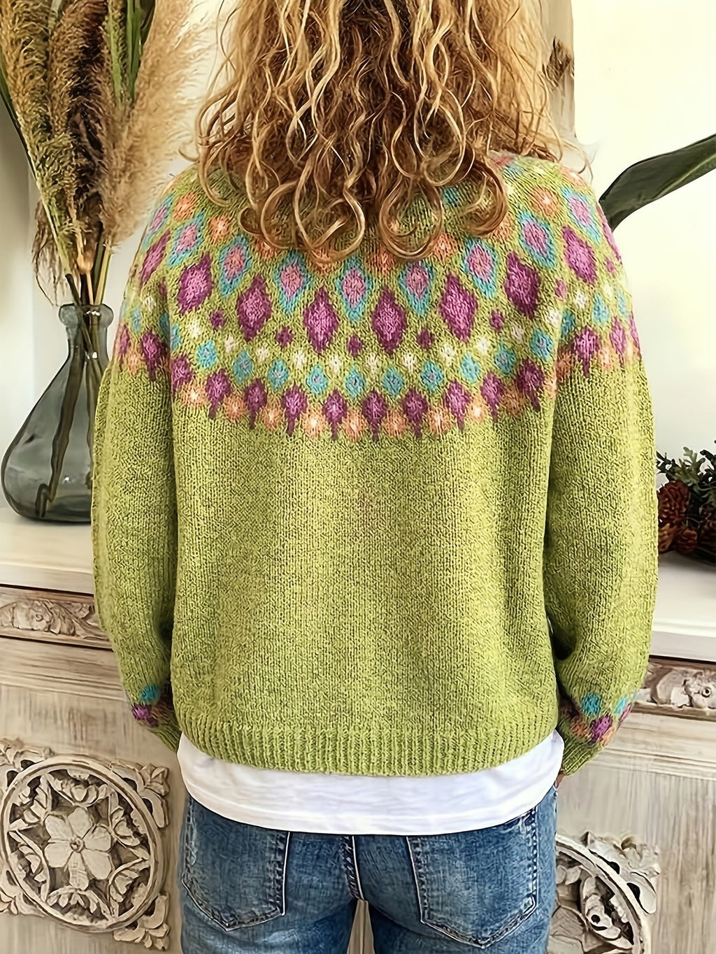 Green Nordic patterned cardigan