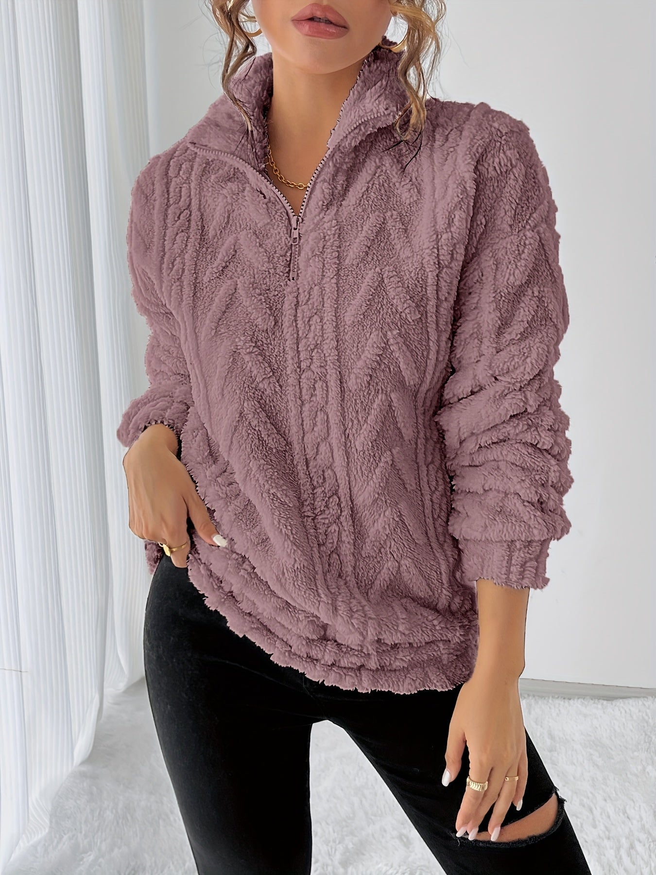 Cream cozy textured pullover