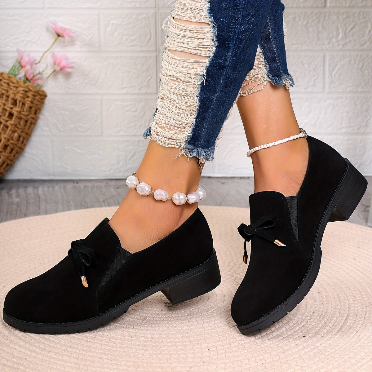 Bow-Detail Slip-On Loafers