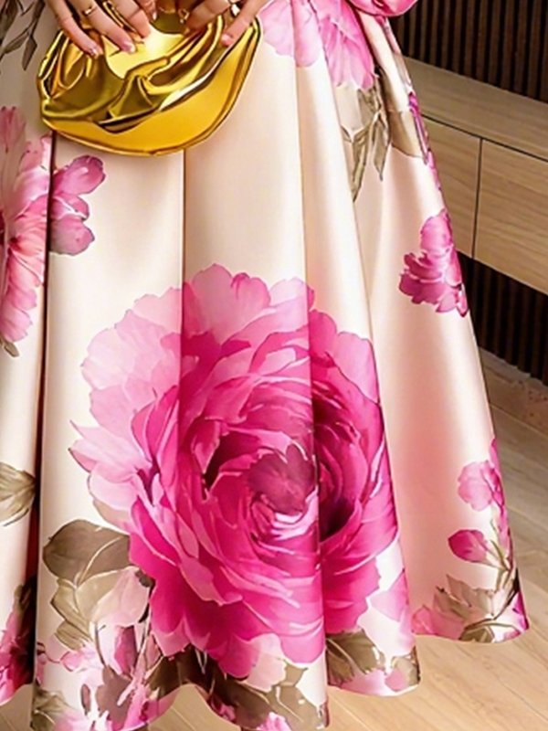 Pink Floral Print Maxi Dress