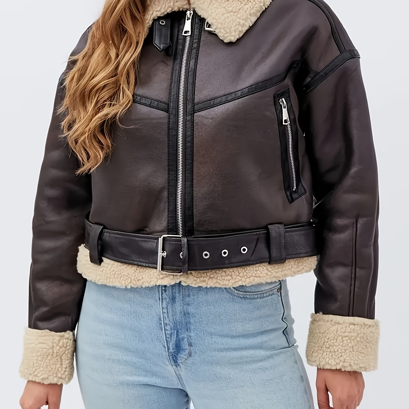 Coffee Brown Moto Jacket, front view