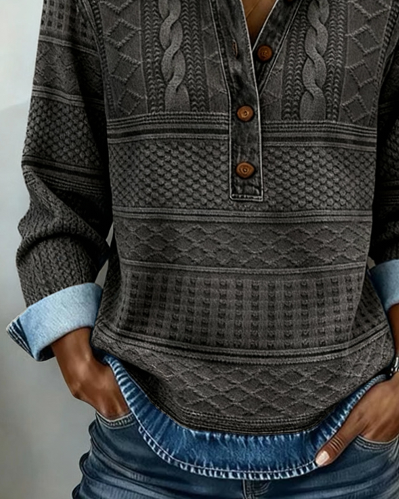 Blue Half-button Lapel Sweatshirt