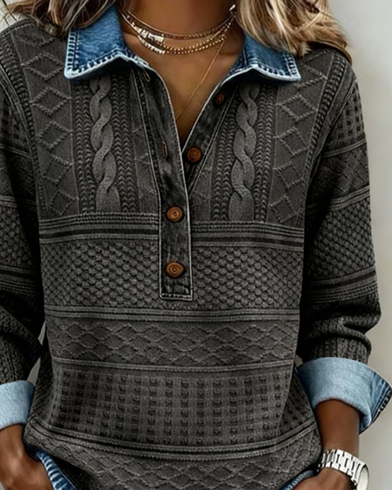 Blue Half-button Lapel Sweatshirt