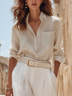 Vacation-style Cotton And Linen Shirt & Pants Set