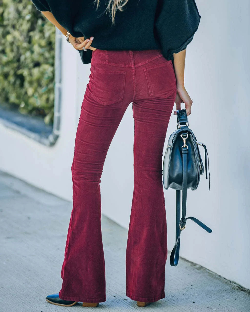Dark Green high-rise corduroy flared Pants