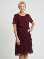 Classic Tiered Chiffon Midi Dress with Short Sleeves