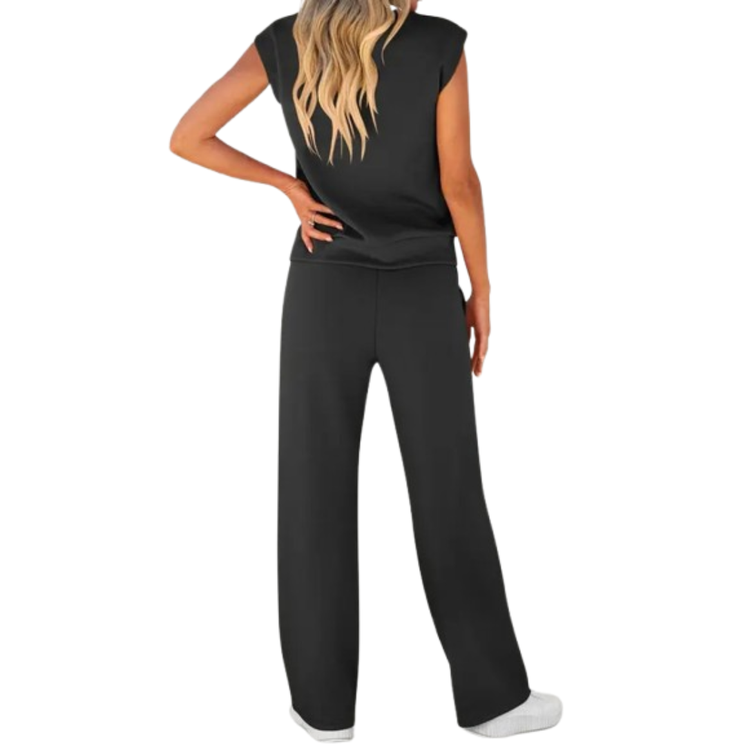 sleeveless round-neck top and trousers co-ord set