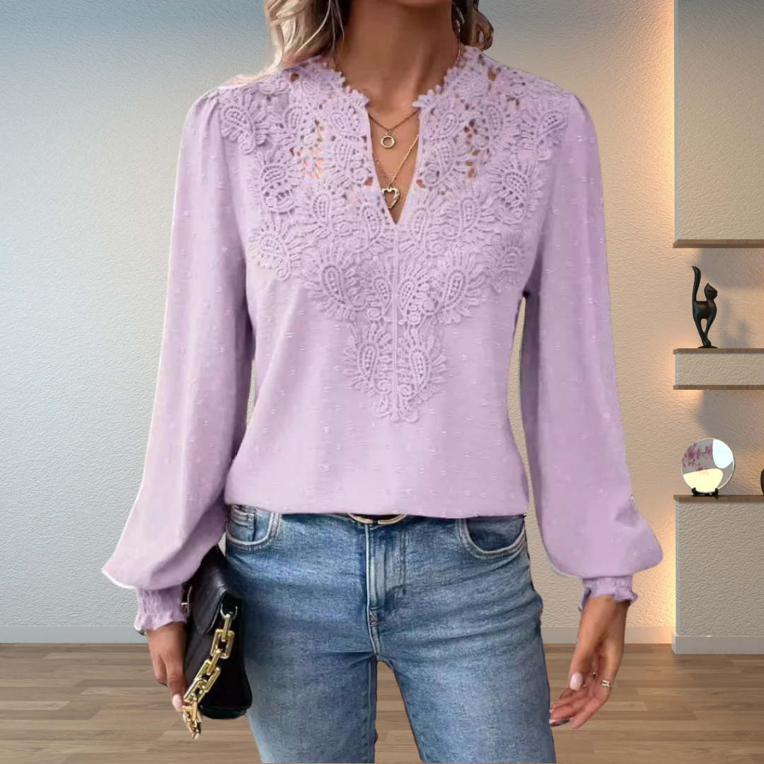 V-Neck Long Sleeve Floral Detail Blouse