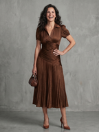 Theodora - Pleated Waistline Stripe Midi Dress