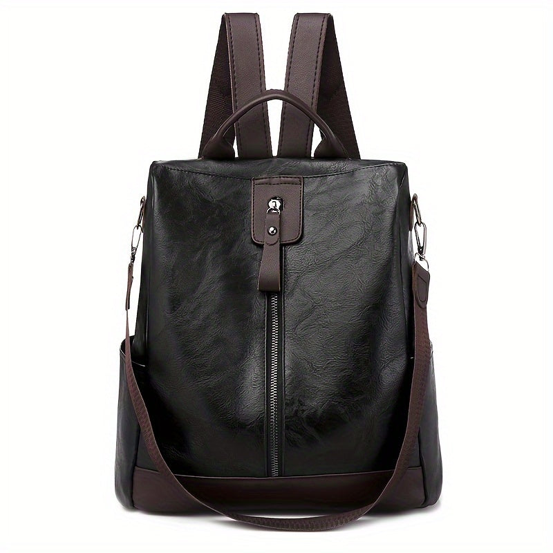 Brown Vegan Leather Anti-Theft Backpack