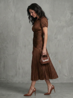 Theodora - Pleated Waistline Stripe Midi Dress