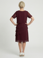 Classic Tiered Chiffon Midi Dress with Short Sleeves