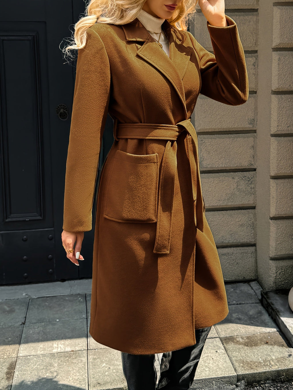 Camel Belted Long Coat