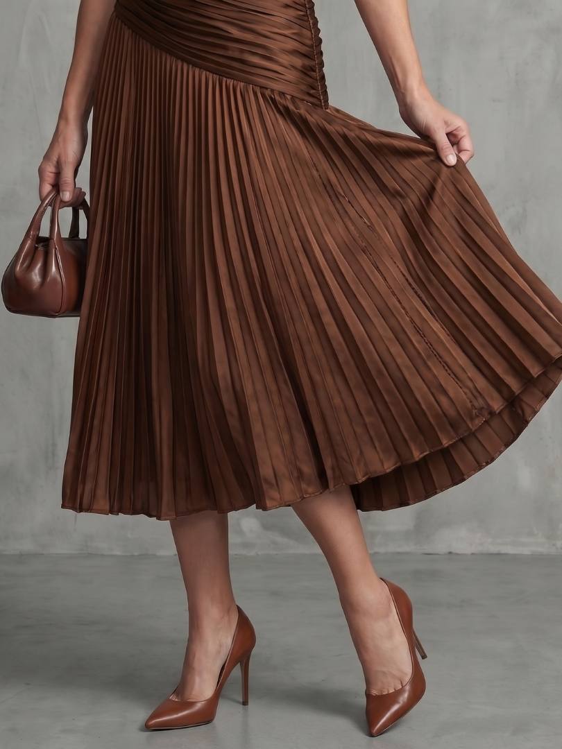 Theodora - Pleated Waistline Stripe Midi Dress