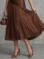 Theodora - Pleated Waistline Stripe Midi Dress