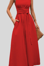 Casual Pleated Square-Neck Midi Dress
