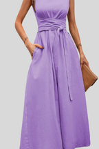 Casual Pleated Square-Neck Midi Dress