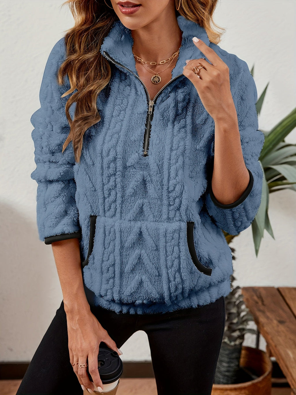 Cozy Half-Zip Sweater with Kangaroo Pocket