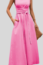 Casual Pleated Square-Neck Midi Dress