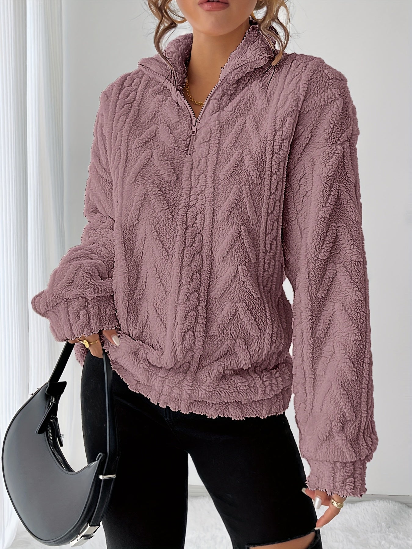 Cream cozy textured pullover