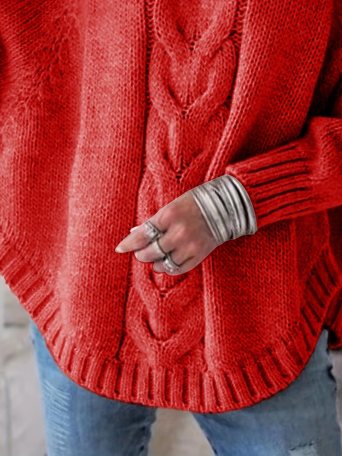 Dark Gray cable-knit high-neck sweater