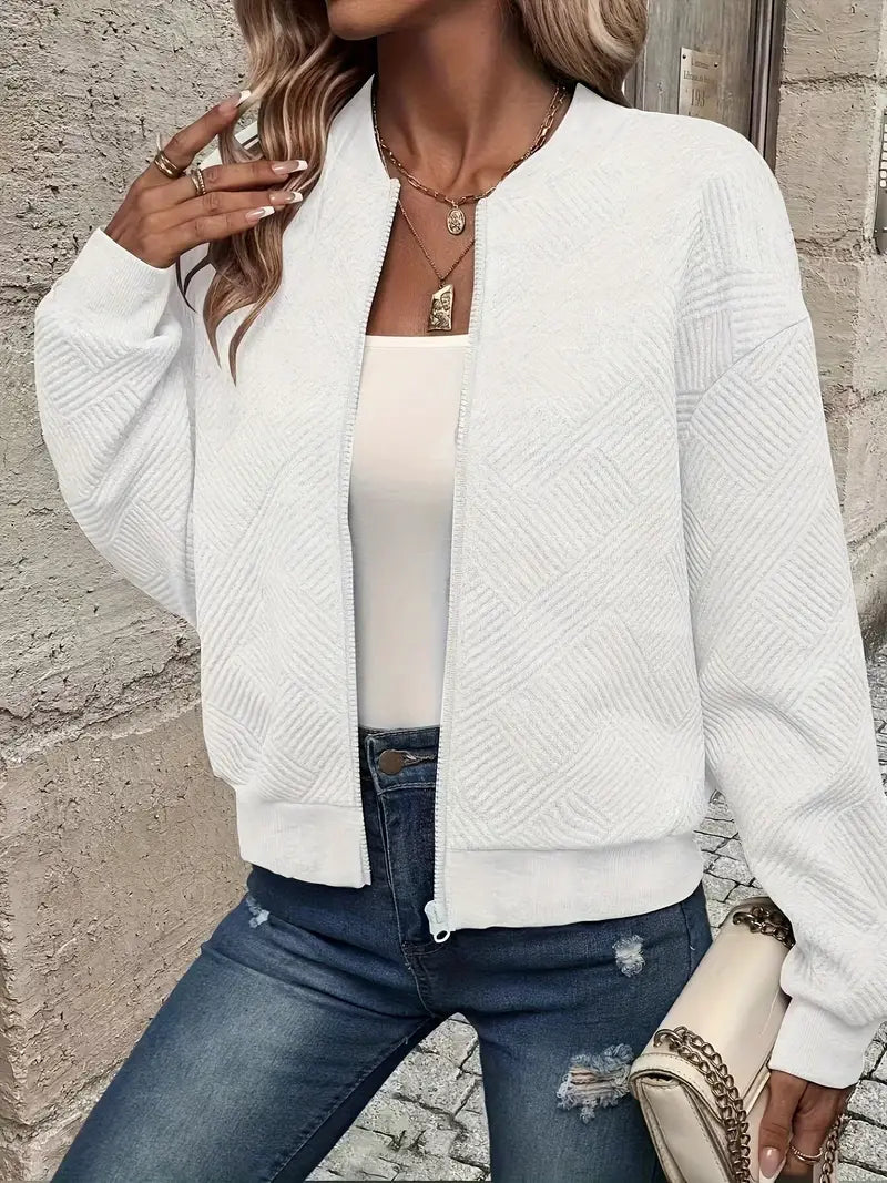 Blue casual pattern front zip cardigan
