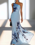 Satin Floral Off Shoulder Fishtail Maxi Dress