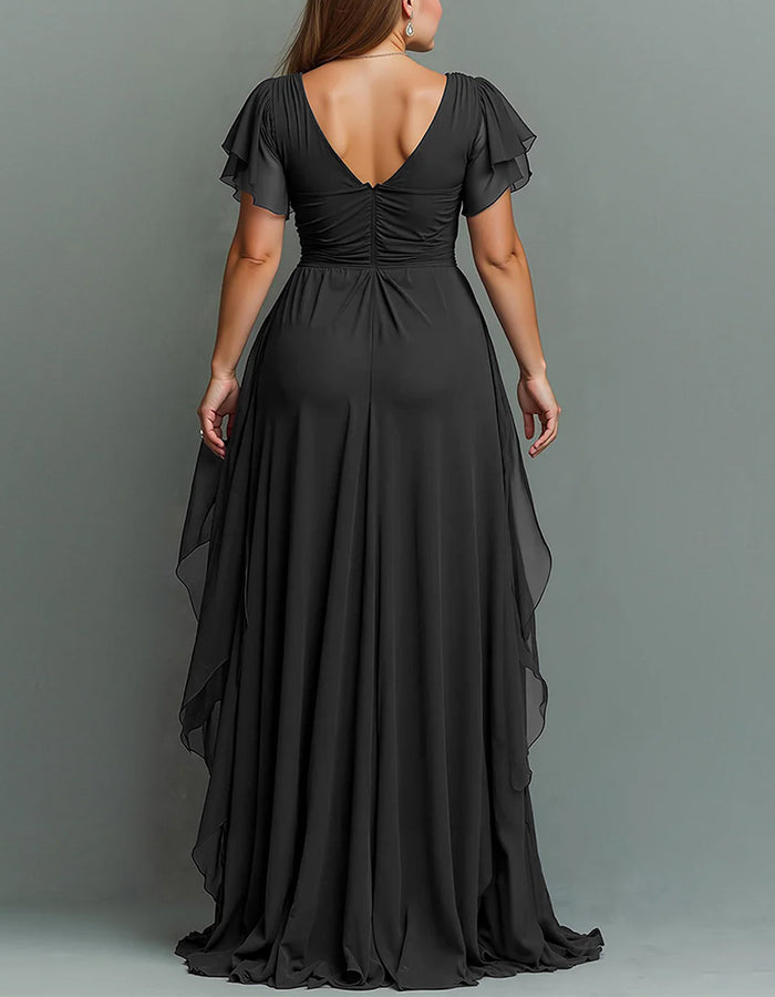 Chiffon Tiered Ruffle Maxi Dress V Neck