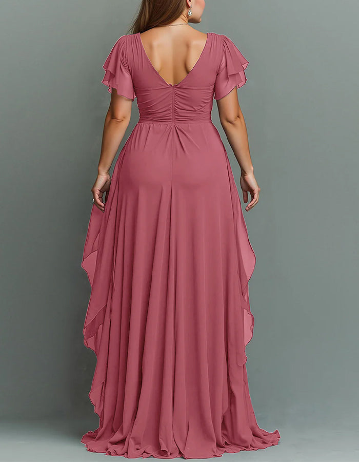 Chiffon Tiered Ruffle Maxi Dress V Neck