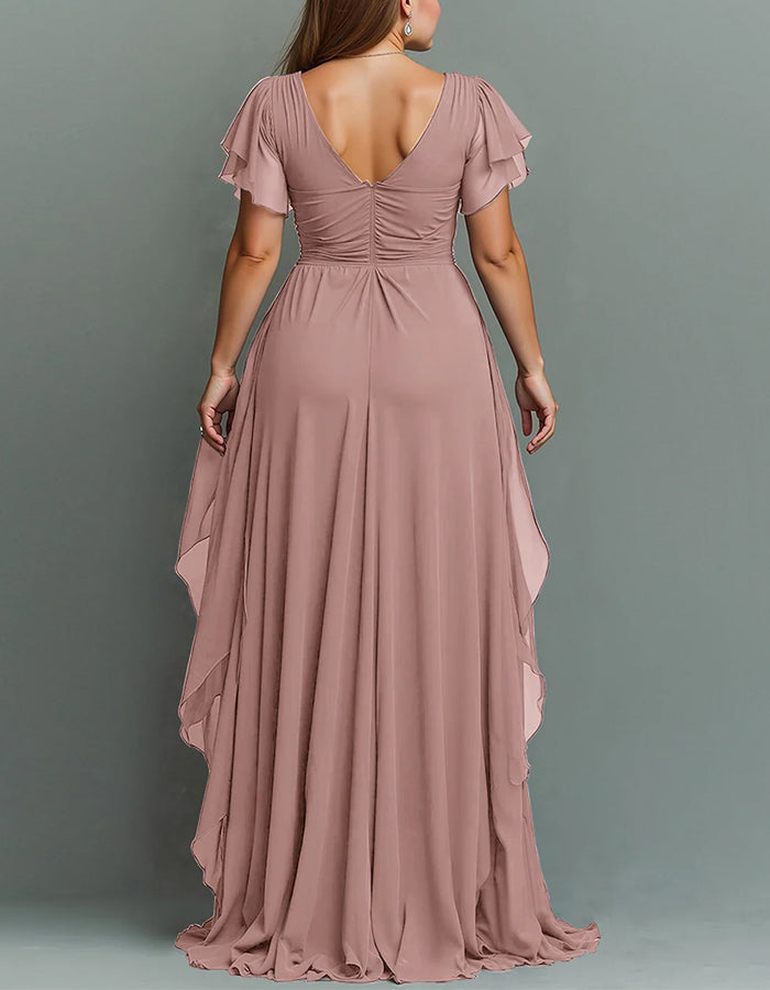 Chiffon Tiered Ruffle Maxi Dress V Neck