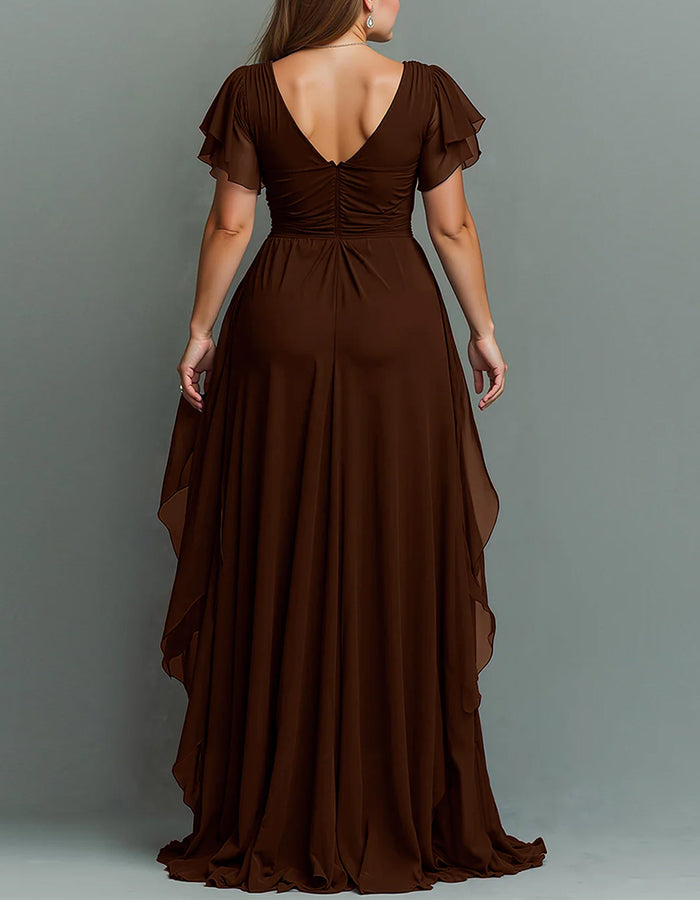 Chiffon Tiered Ruffle Maxi Dress V Neck