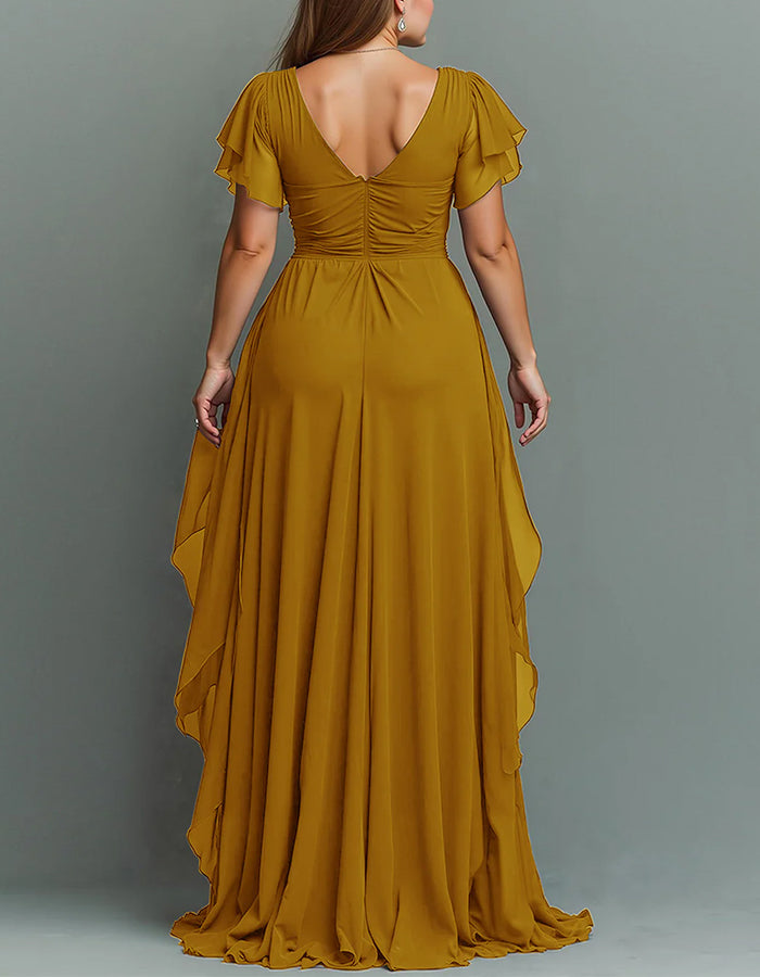 Chiffon Tiered Ruffle Maxi Dress V Neck