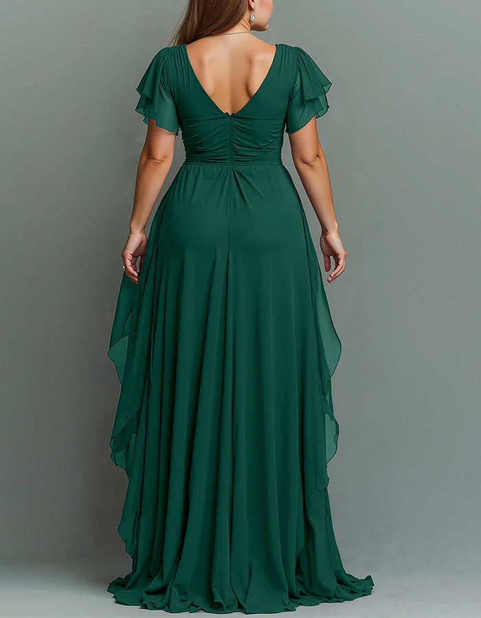 Chiffon Tiered Ruffle Maxi Dress V Neck