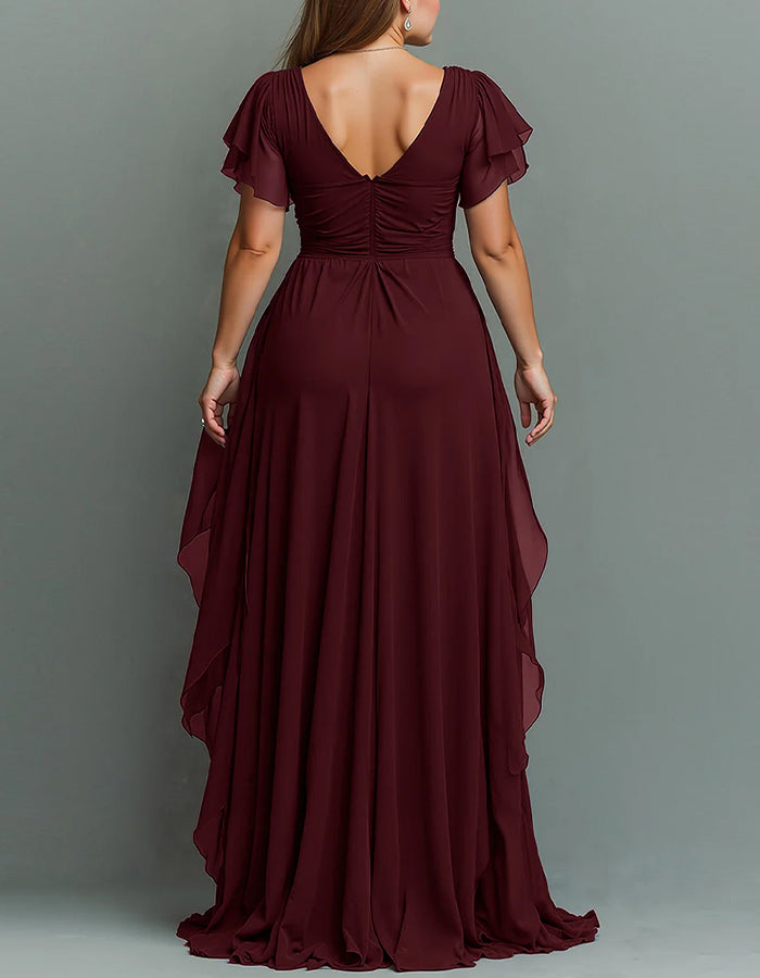 Chiffon Tiered Ruffle Maxi Dress V Neck