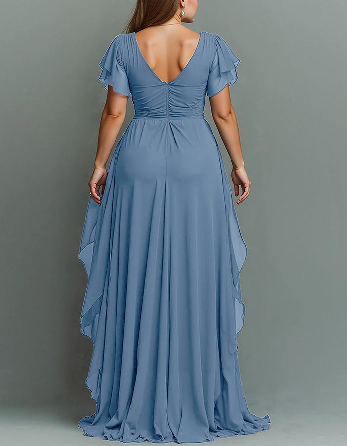 Chiffon Tiered Ruffle Maxi Dress V Neck