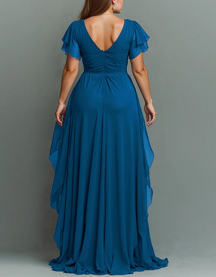 Chiffon Tiered Ruffle Maxi Dress V Neck