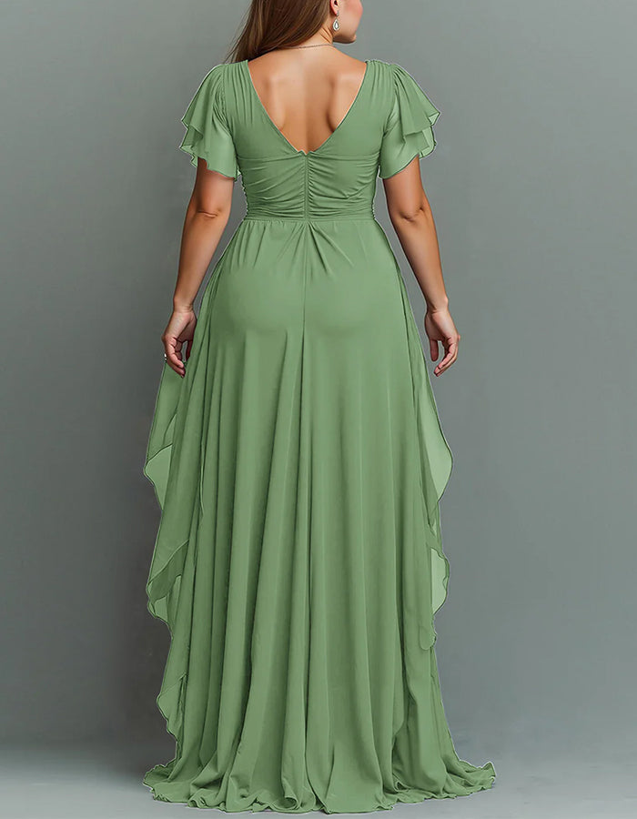 Chiffon Tiered Ruffle Maxi Dress V Neck